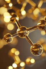 Golden molecular structure isolated on a white background creating a visual representation of science and technology