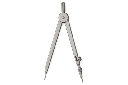 Metal compass on transparent background for precise drafting and geometry