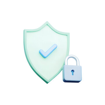 security shield check mark with lock sign 3d render concept for cyber protection defense