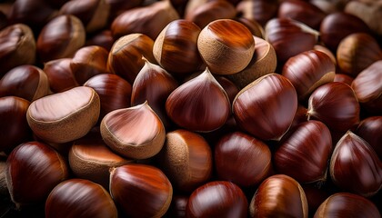 Obraz premium close up of fresh chestnuts in abundance