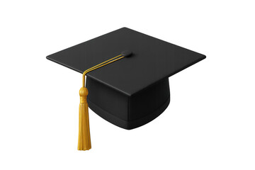 Graduation cap with golden tassel on transparent background representing academic achievement