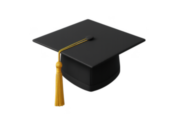 Graduation cap with golden tassel on transparent background representing academic achievement