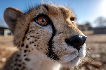 A young cheetah looks at the camera