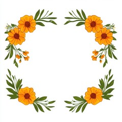 Obraz premium Bright orange and yellow marigold flowers in a decorative garland for traditional Mexican celebrations.