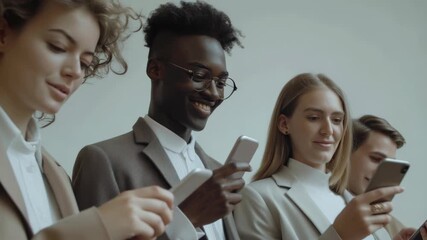 A diverse group of young professionals engaging with their devices. - Powered by Adobe