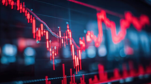 Stock Market Downturn: Red Graph Depicting Financial Crisis and Economic Recession on Monitor