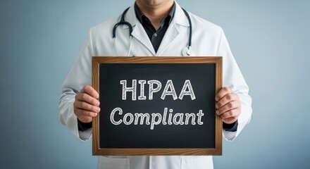 Healthcare Professional Holding HIPAA Compliant Sign: Ensuring Patient Data Privacy and Security in Medical Practice