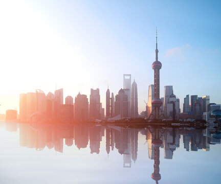 Shanghai bund landmark urban landscape at sunrise skyline 