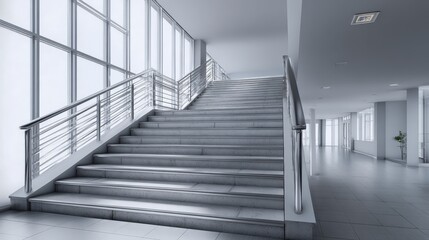 Obraz premium Modern Staircase in Bright Interior with Natural Light, Minimalist Architecture, and Contemporary Design