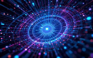 Obraz premium Technology AI Cyberspace Blue & Magenta Data Vortex Waves