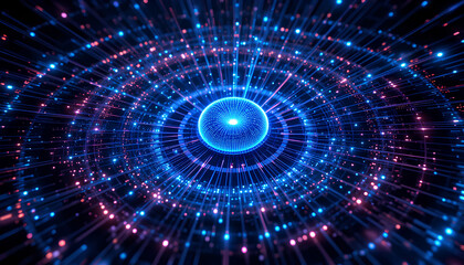 Fototapeta premium Cyberspace Technology Rings Blue & Magenta AI Data Vortex