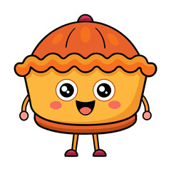 Obraz premium Cute Cartoon Pie Character Vector, Happy Food Mascot Illustration