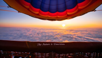  Inspirational view from a hot air balloon with the quote 'The Future is Unwritten'.