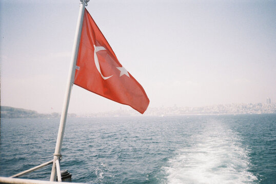 Turkish flag flying on a boat