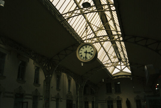 Vintage clock in a train station