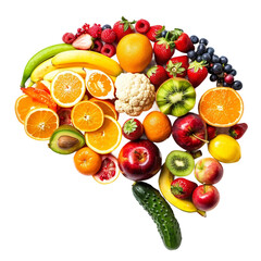 Brain with fruits, concept of healthy living and eating healthy food[Transparent Background PNG]