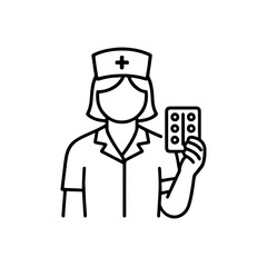 line icon nurse with medicine vector on white background
Vector line icon on white background