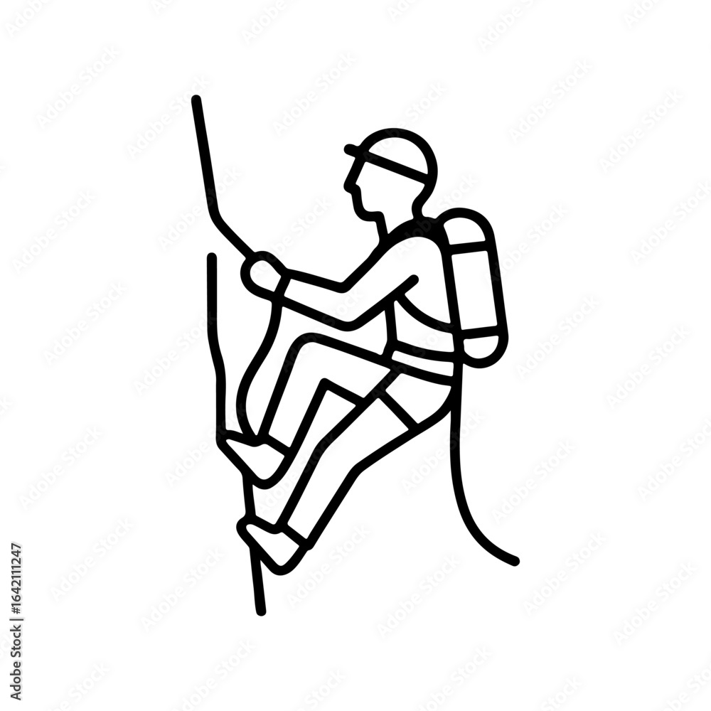 Poster line icon climber with rope vector on white background vector line icon on white background