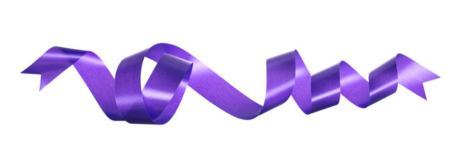 Violet paper ribbon flying isolated on white background and texture, clipping path	