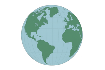 Rotating globe showing americas, europe and africa on transparent background