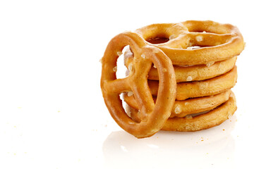 Pretzels with salt close-up Isolated on a white background.