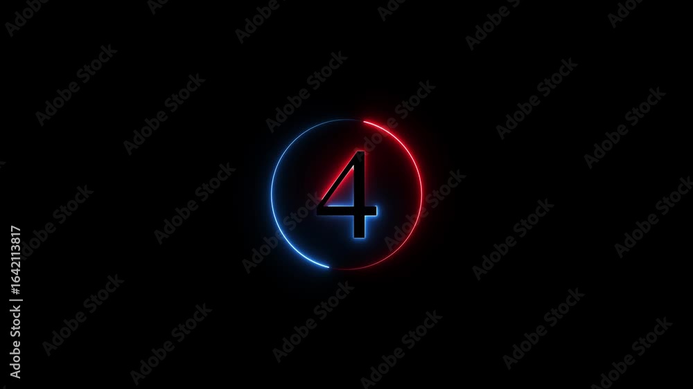 Poster number 4 neon sign style flashing. abstract glowing neon text 4 number countdown icon animation on b