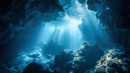 Underwater Cave With Sunbeams: Exploring the Depths of the Ocean's Aquatic Environment