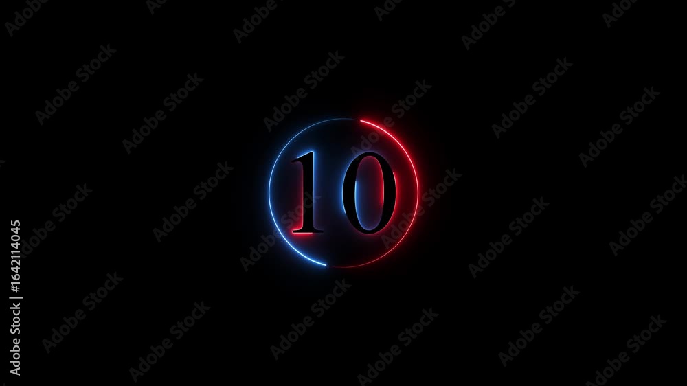 Poster number 10 neon sign style flashing. abstract glowing neon text 10 number countdown icon animation on