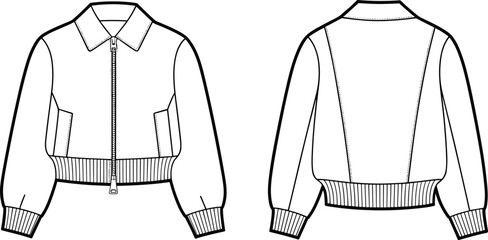CAD, drawing, flat, vector, bomber, jacket, fashion, design, technical, sketch, illustration, template