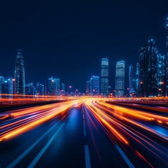 Night Cityscape Speeding Lights and Towers, urban, motion