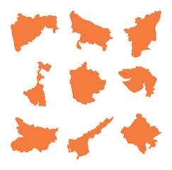 Fototapeta premium Indian State Maps Grid. Flat icon set of Indian state maps: Maharashtra, Uttar Pradesh, Tamil Nadu, West