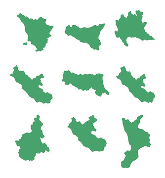 Italian Region Map Icons. Flat icon set of Italian region maps: Tuscany, Sicily, Lombardy, Veneto,