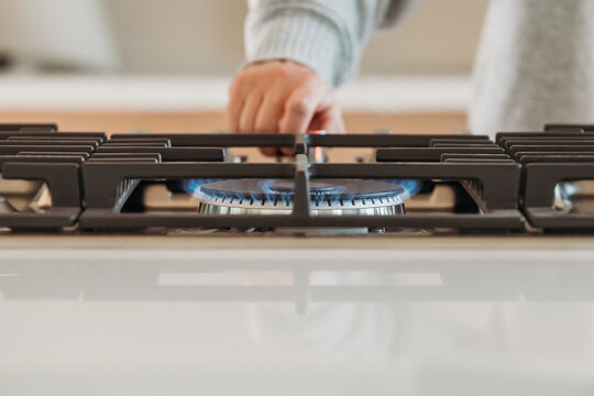 A gas stove ready for cooking.