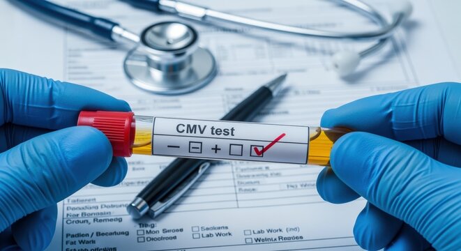 Positive CMV Test Result in Lab with Medical Equipment Background for Diagnosis and Healthcare