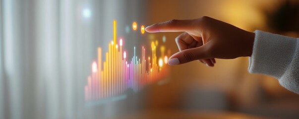 Woman's Hand Touching Data Graph on Screen, Technology , Analytics