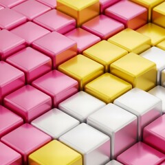 Fototapeta premium Colorful 3D Cubes and Rectangles Pattern with Pink, Yellow, White Blocks