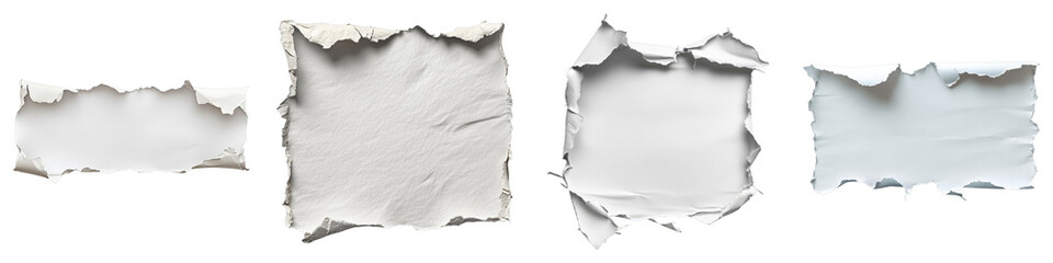Set of torn paper edges isolated on transparent background