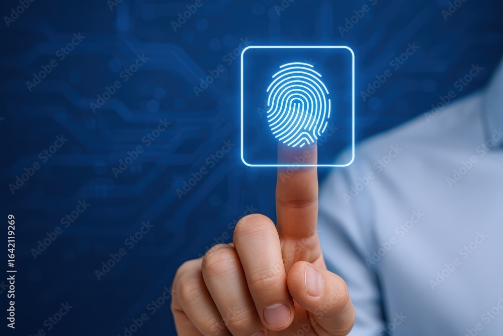 Poster fingerprint authentication on futuristic interface: secure biometric identification for modern techn