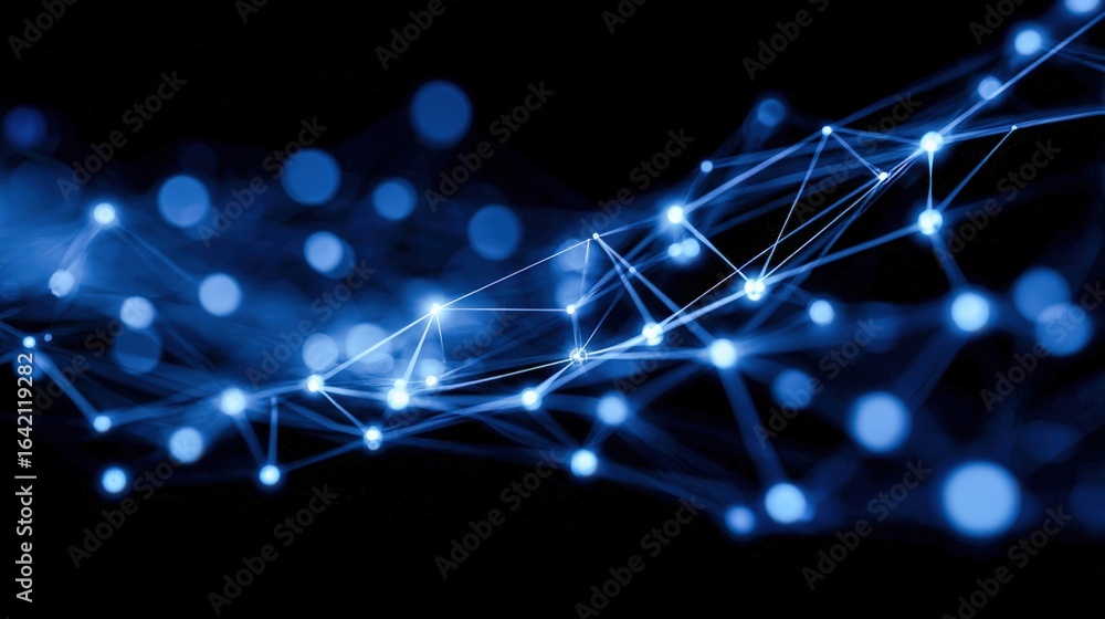 Poster abstract plexus network background with glowing blue dots and lines for technology concept