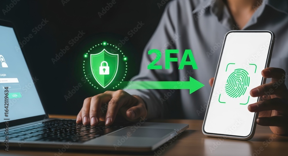 Poster enhancing digital security: two-factor authentication process on smartphone and laptop for secure on