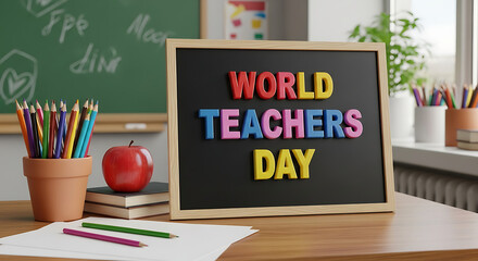 Celebrate World Teachers Day with vibrant classroom essentials and a classic red apple