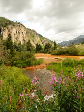mountain landscape with lake and mountains