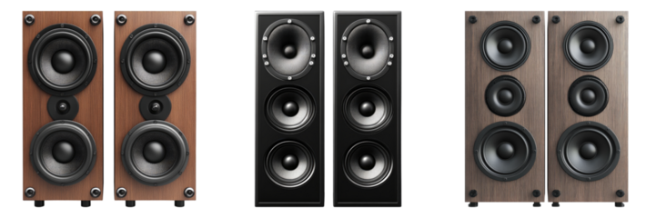 Set of speakers isolated on transparent background