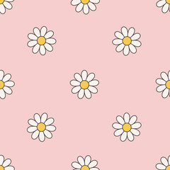 Naklejka premium Seamless pattern with groovy simple flowers. Abstract floral geometric design. Doodle print for banner, wallpaper, textile, wrapping paper, background, cards. Vector illustration in flat style