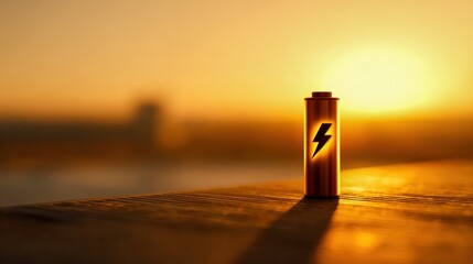 Energy Storage Solution: Battery Cell at Sunset Symbolizing Power and Sustainable Future