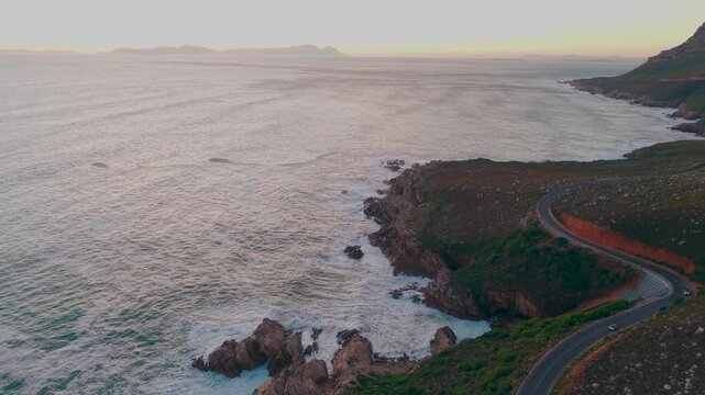 Ocean landscape with waves and dramatic evening light