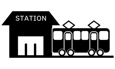 駅と電車のシルエットアイコン
