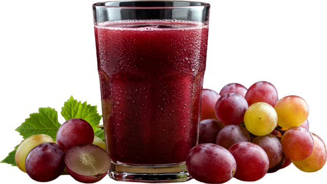 Refreshing Red Grape Juice With Fresh Fruits and Leaves