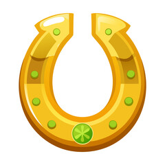 Gold Horseshoe Vector &ndash; Lucky Symbol for Saint Patrick&rsquo;s Day, Isolated on White Background
