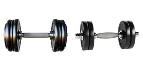 Set of rubber metal dumbbell isolated on transparent background